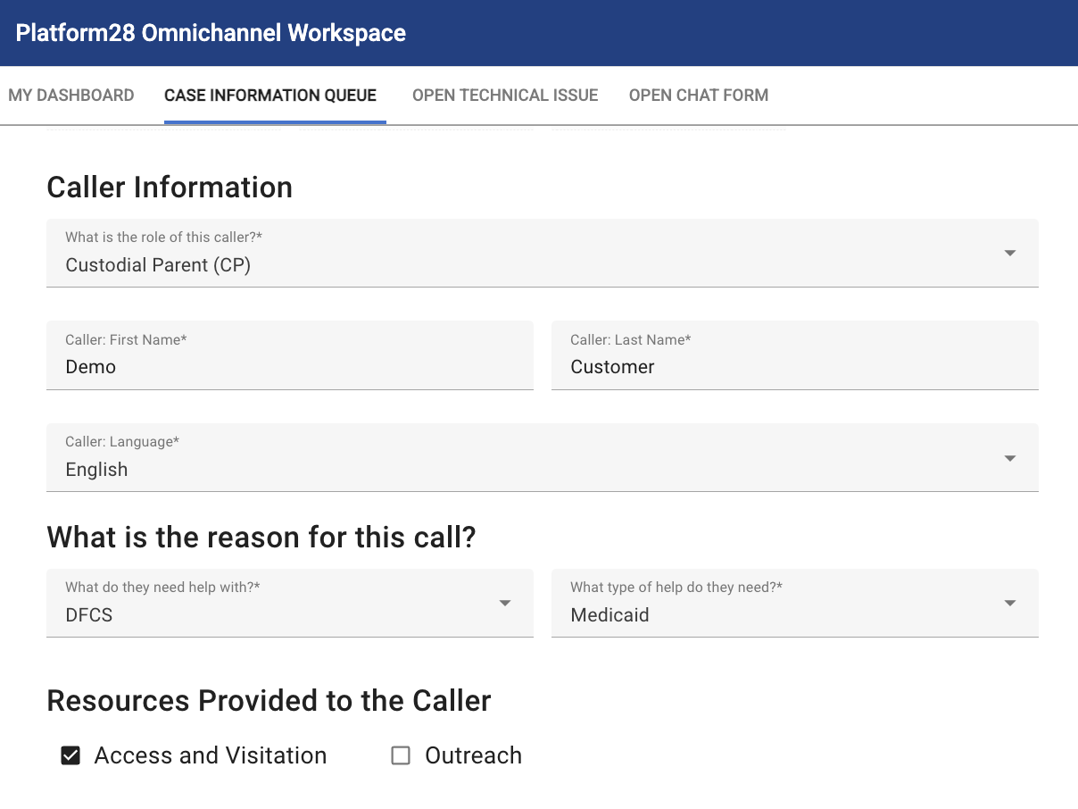 Dynamic intake form for government call center